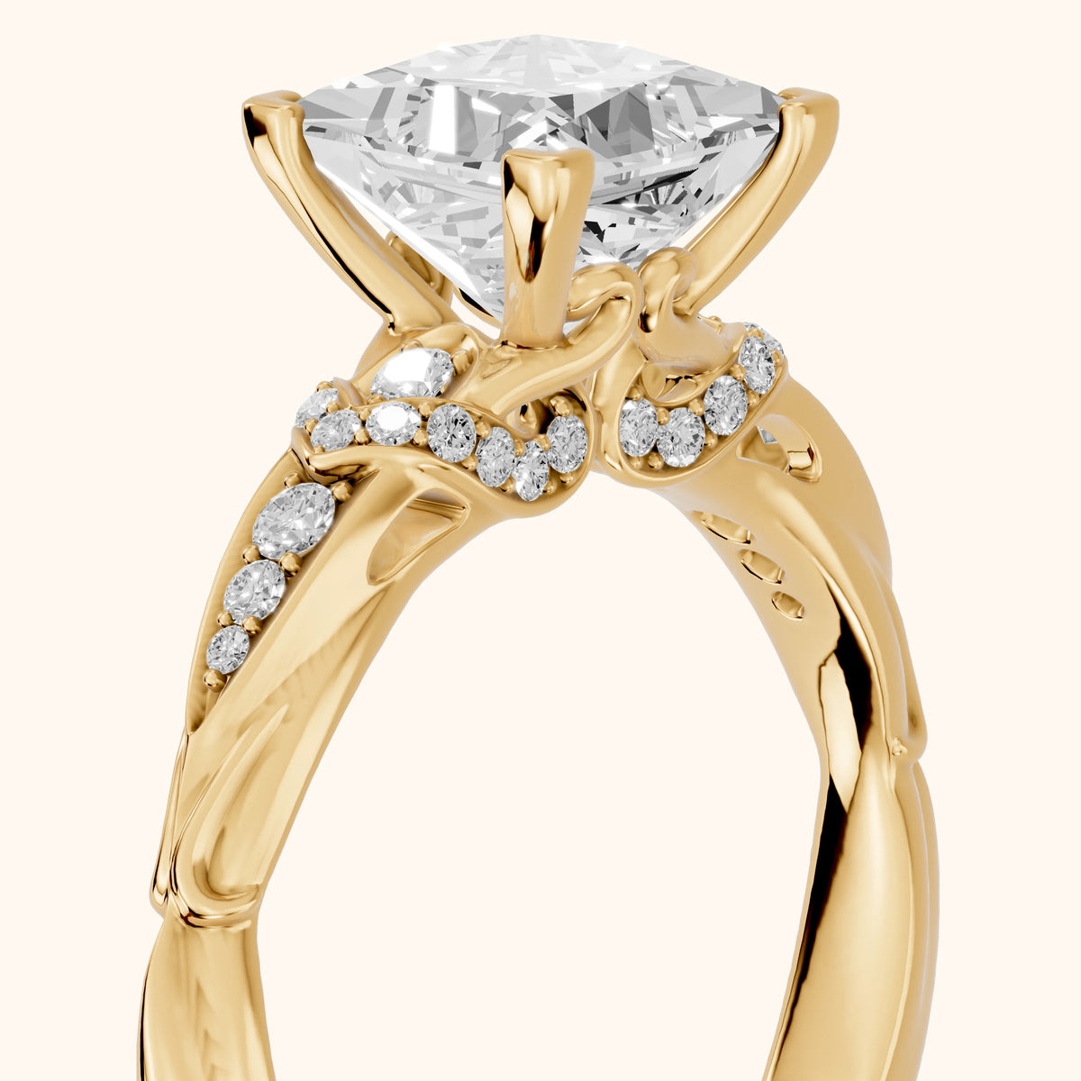 Aster Twist Pavé Princess Diamond Engagement Ring in Yellow Gold - slant-view.webp