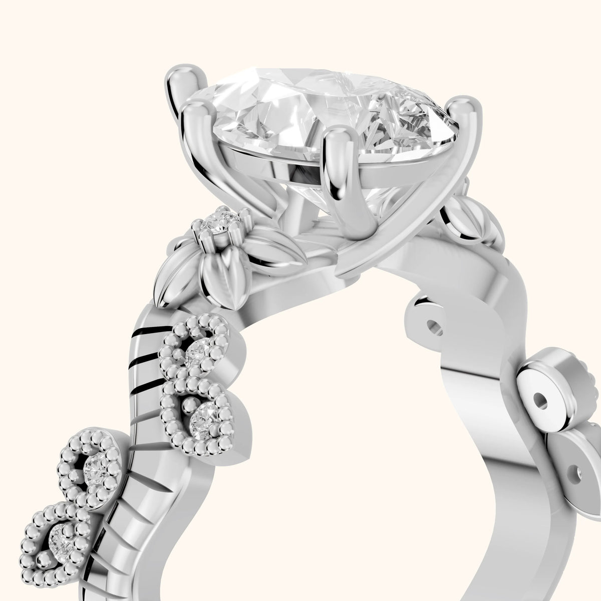 Kiawah Floral Vine Pear Diamond Engagement Ring in White Gold - slant-view.webp