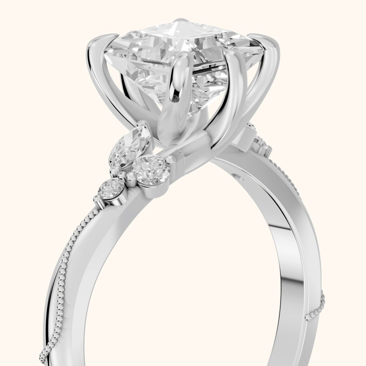 Joanna Milgrain Twist Princess Diamond Engagement Ring in Silver - slant-view.webp