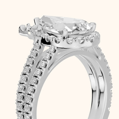 Kira Halo Split Shank Pear Diamond Engagement Ring in Silver - slant-view.webp