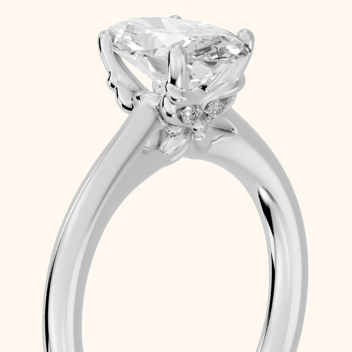 Benita Leaf Oval Diamond Engagement Ring in Silver - slant-view.webp