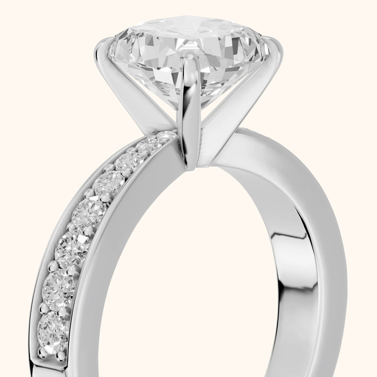 Riley Cathedral Pavé Cushion Diamond Engagement Ring in Platinum - slant-view.webp