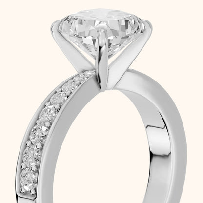 Riley Cathedral Pavé Cushion Diamond Engagement Ring in Platinum - slant-view.webp