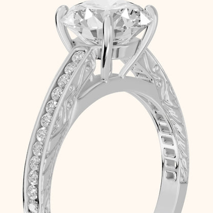 Cassie Engraved Channel Set Round Diamond Engagement Ring in Silver - slant-view.webp