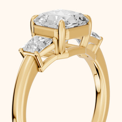 Selena Three-Stone Basket Radiant Diamond Ring in Yellow Gold - slant-view.webp