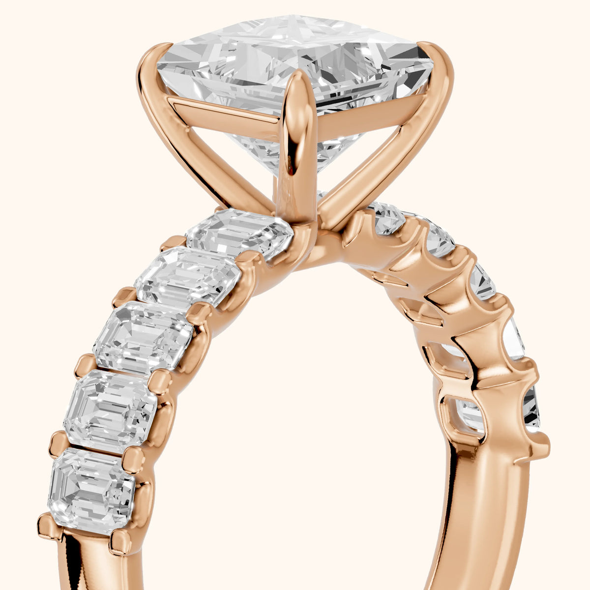 Johanna Baguette Pavé Princess Diamond Engagement Ring in Rose Gold - slant-view.webp