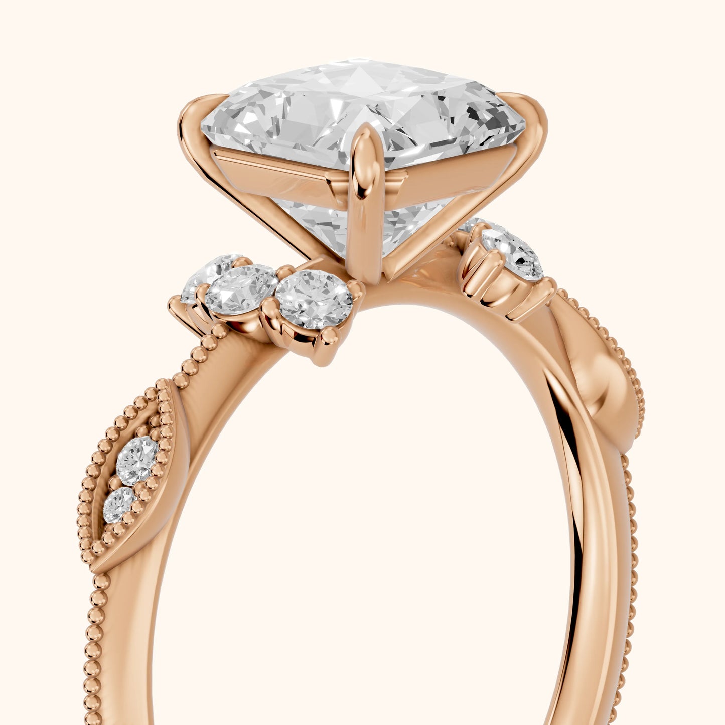 Naomi Vintage Milgrain Radiant Diamond Engagement Ring in Rose Gold - slant-view.webp