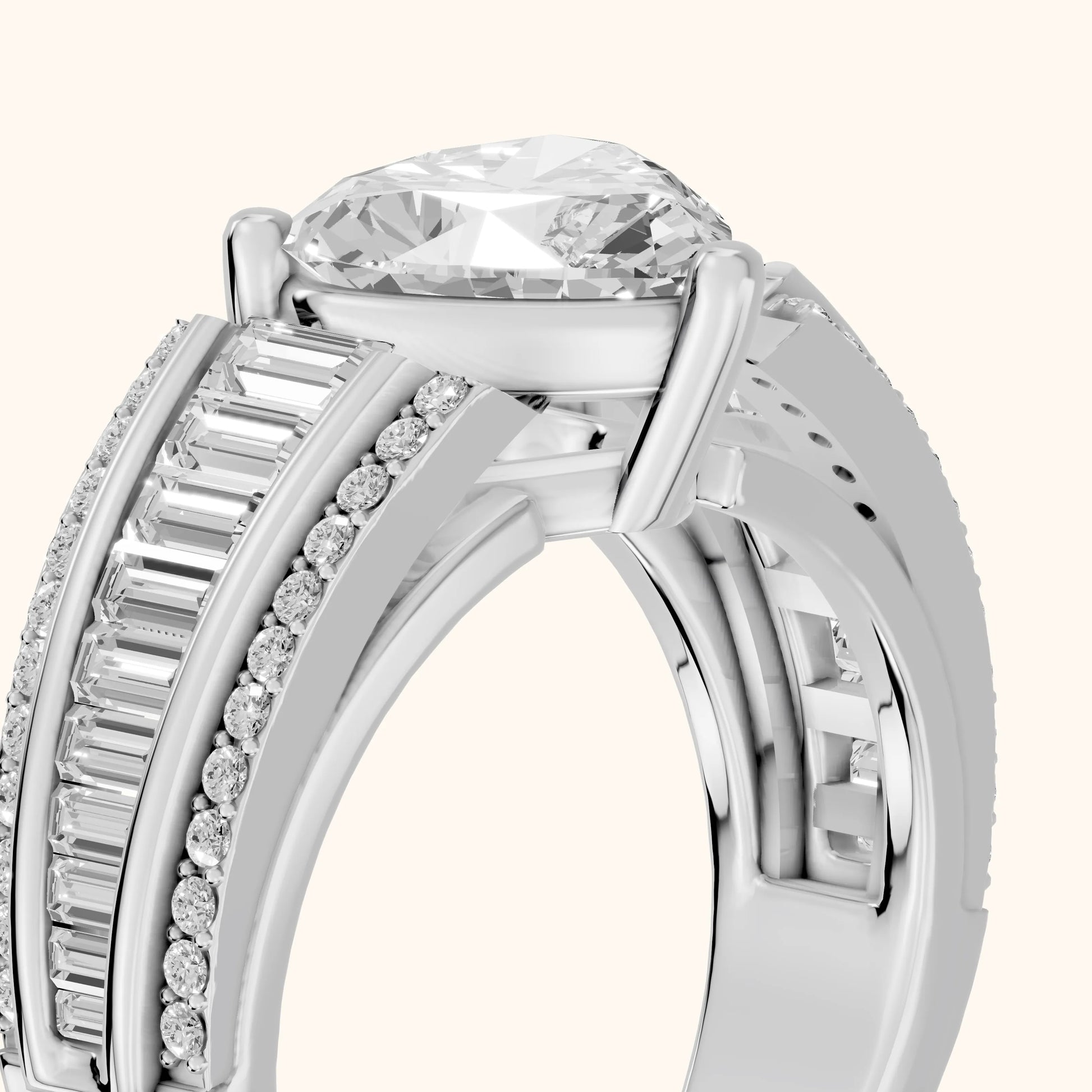 Halle Channel Set Baguette Accent Heart Diamond Engagement Ring in Platinum - slant-view.webp