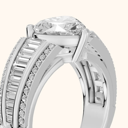 Halle Channel Set Baguette Accent Heart Diamond Engagement Ring in Platinum - slant-view.webp
