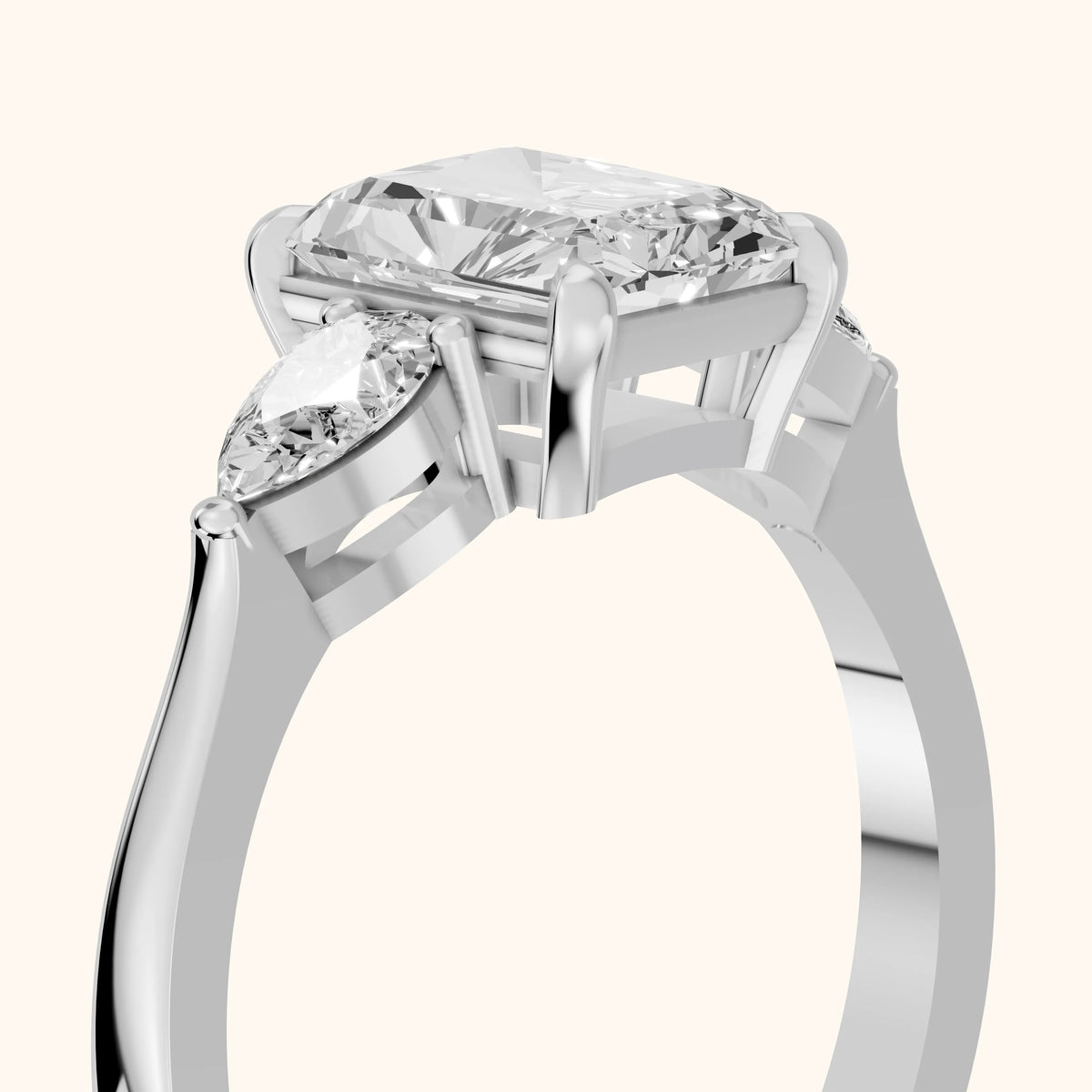 Grace Three Stone Radiant Diamond Engagement Ring in Silver - slant-view.webp