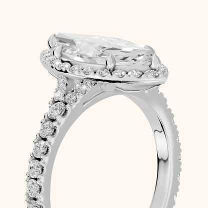 Bella Halo Pavé Marquise Diamond Engagement Ring in White Gold - slant-view.webp
