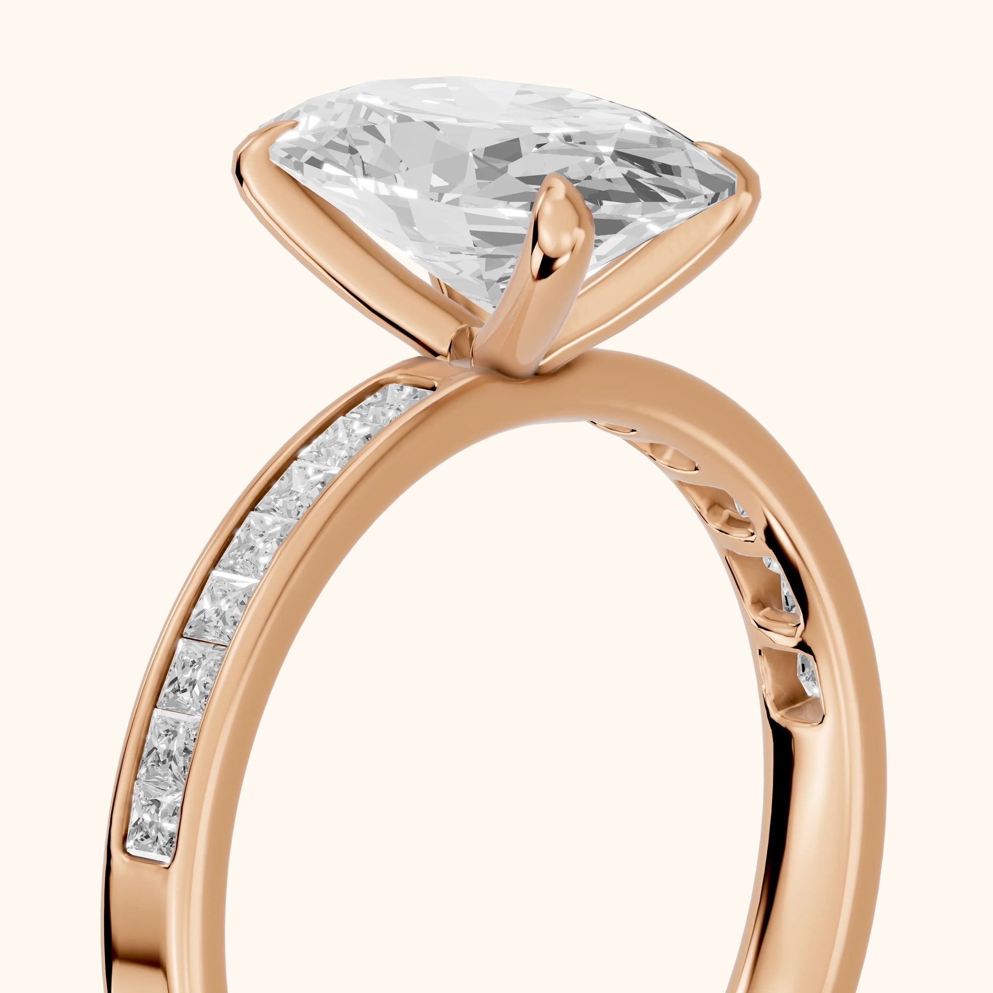 Maren Sidestone Channel Set Oval Diamond Engagement Ring in Rose Gold - slant-view.webp