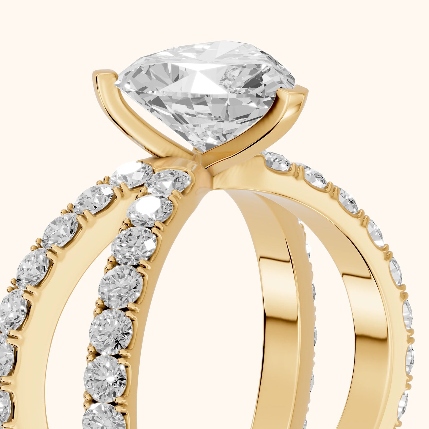 Lior Criss Cross Pavé Heart Diamond Engagement Ring in Yellow Gold - slant-view.webp