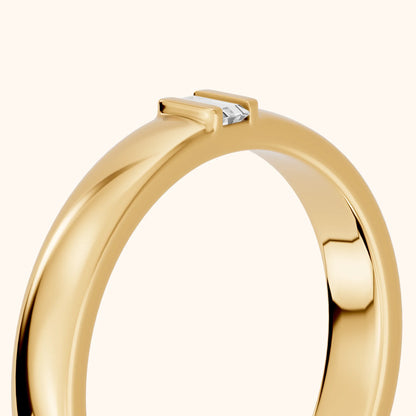Kalina Channel Set Baguette Diamond Wedding Band in Yellow Gold - slant-view