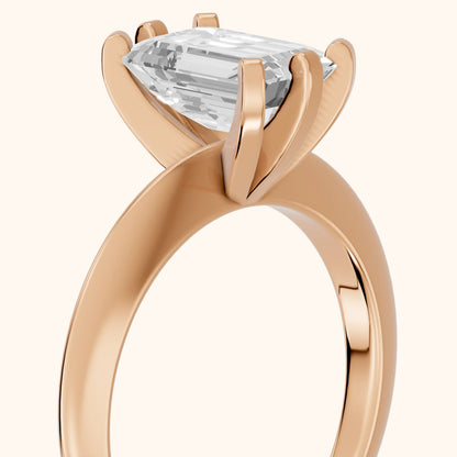 Arabella Six-Prong Solitaire Emerald Diamond Engagement Ring in Rose Gold - slant-view.webp