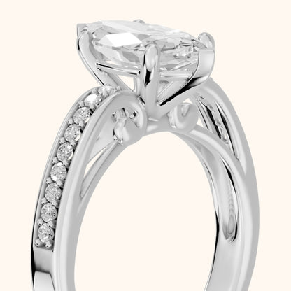 Lucy Vintage Pavé Marquise Diamond Engagement Ring in Platinum - slant-view.webp