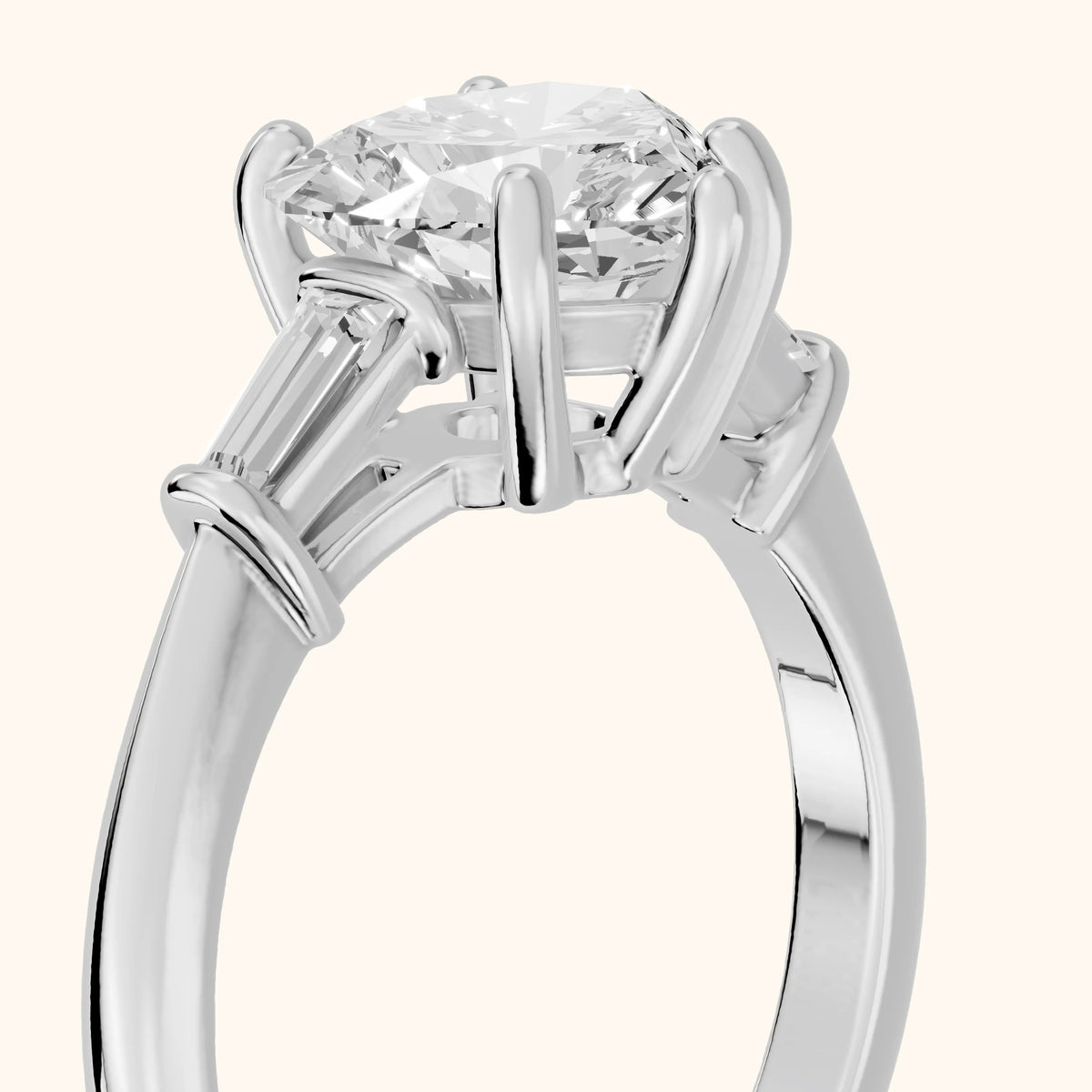 Abby Baguette Three-Stone Heart Diamond Engagement Ring in Platinum - slant-view.webp