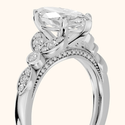 Polly Floral Cluster Marquise Diamond Engagement Ring in Platinum - slant-view.webp