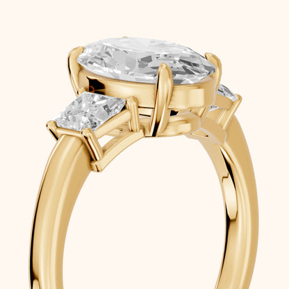 Selena Three-Stone Basket Oval Diamond Ring in Yellow Gold - slant-view.webp