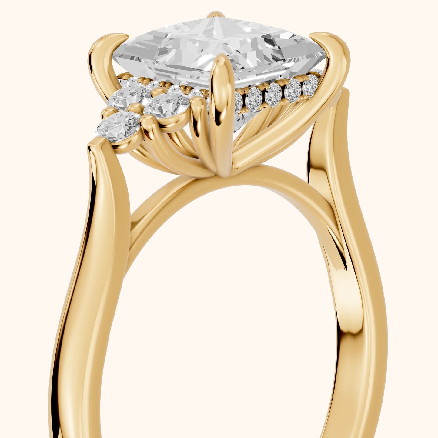 Anya Sidestone Cluster Princess Diamond Ring in Yellow Gold - slant-view.webp