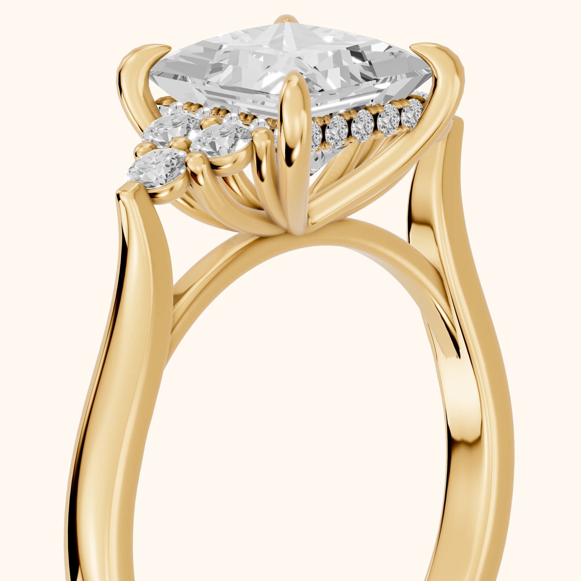 Anya Sidestone Cluster Princess Diamond Ring in Yellow Gold - slant-view.webp