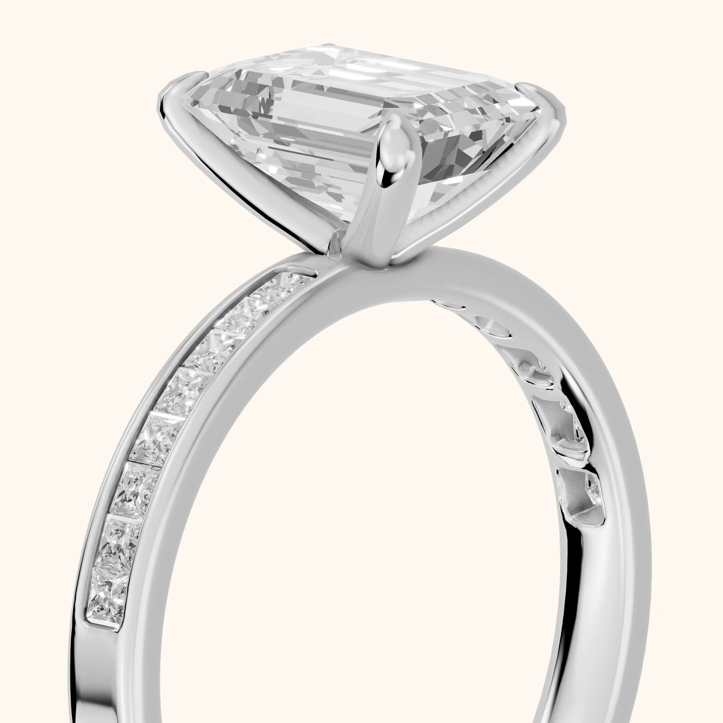 Maren Sidestone Channel Set Emerald Diamond Engagement Ring in Silver - slant-view.webp