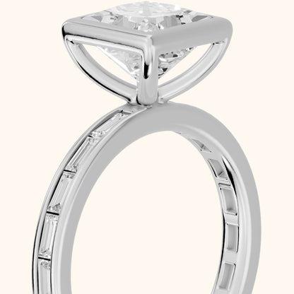 Raleigh Bezel Baguette Princess Diamond Engagement Ring in White Gold - slant-view.webp