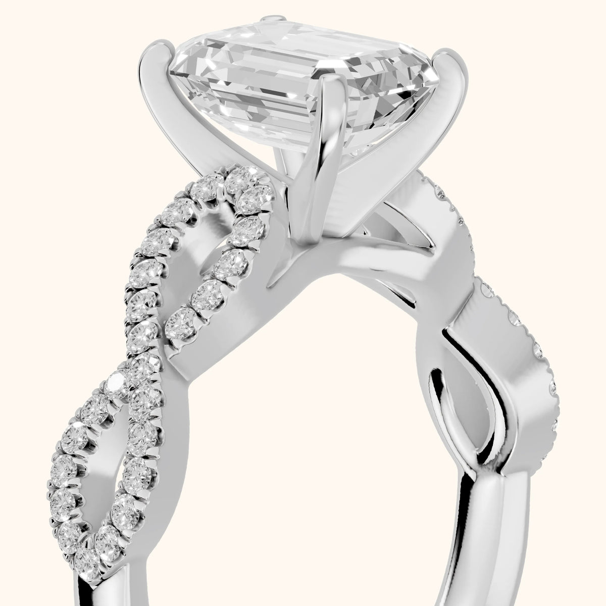 Althea Twist Micropavé Emerald Diamond Engagement Ring in Silver - slant-view.webp