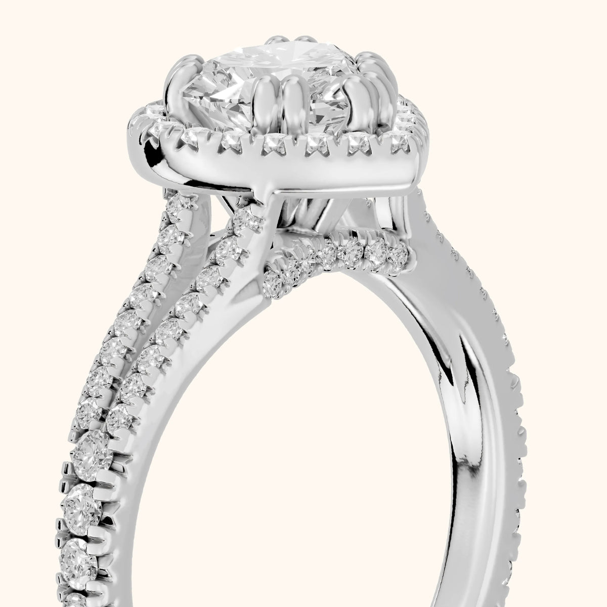 Dallas Halo Split Shank Heart Diamond Engagement Ring in Silver - slant-view.webp