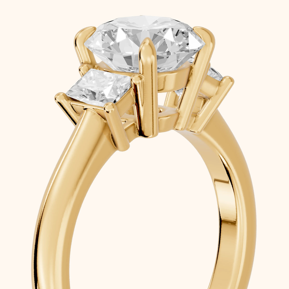 Cosette Statement Three-Stone Round Diamond Engagement Ring in Yellow Gold - slant-view.webp