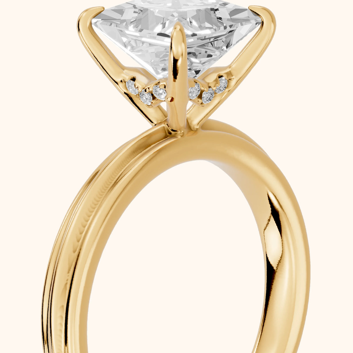 Seraphine Hidden Halo Princess Diamond Engagement Ring in Yellow Gold - slant-view.webp