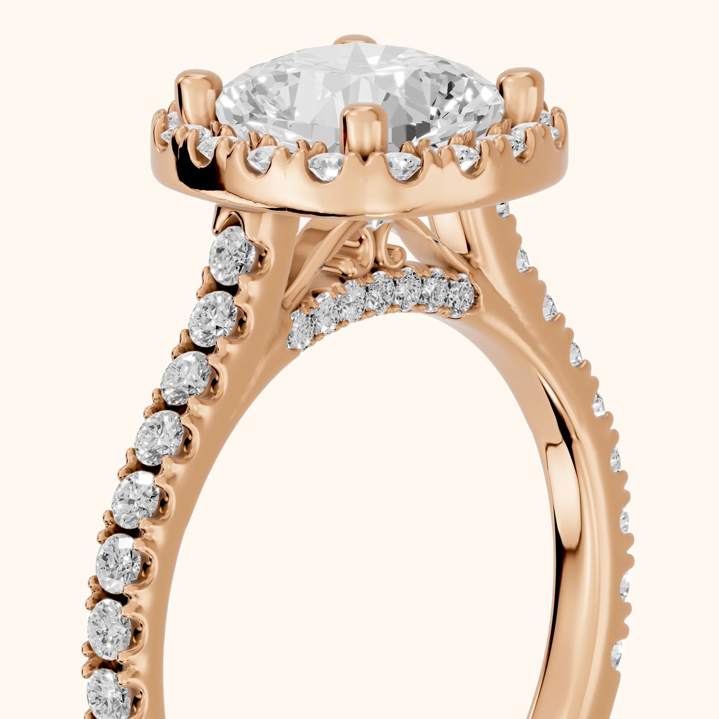 Sophie Halo Pavé Cushion Diamond Ring in Rose Gold - slant-view.webp