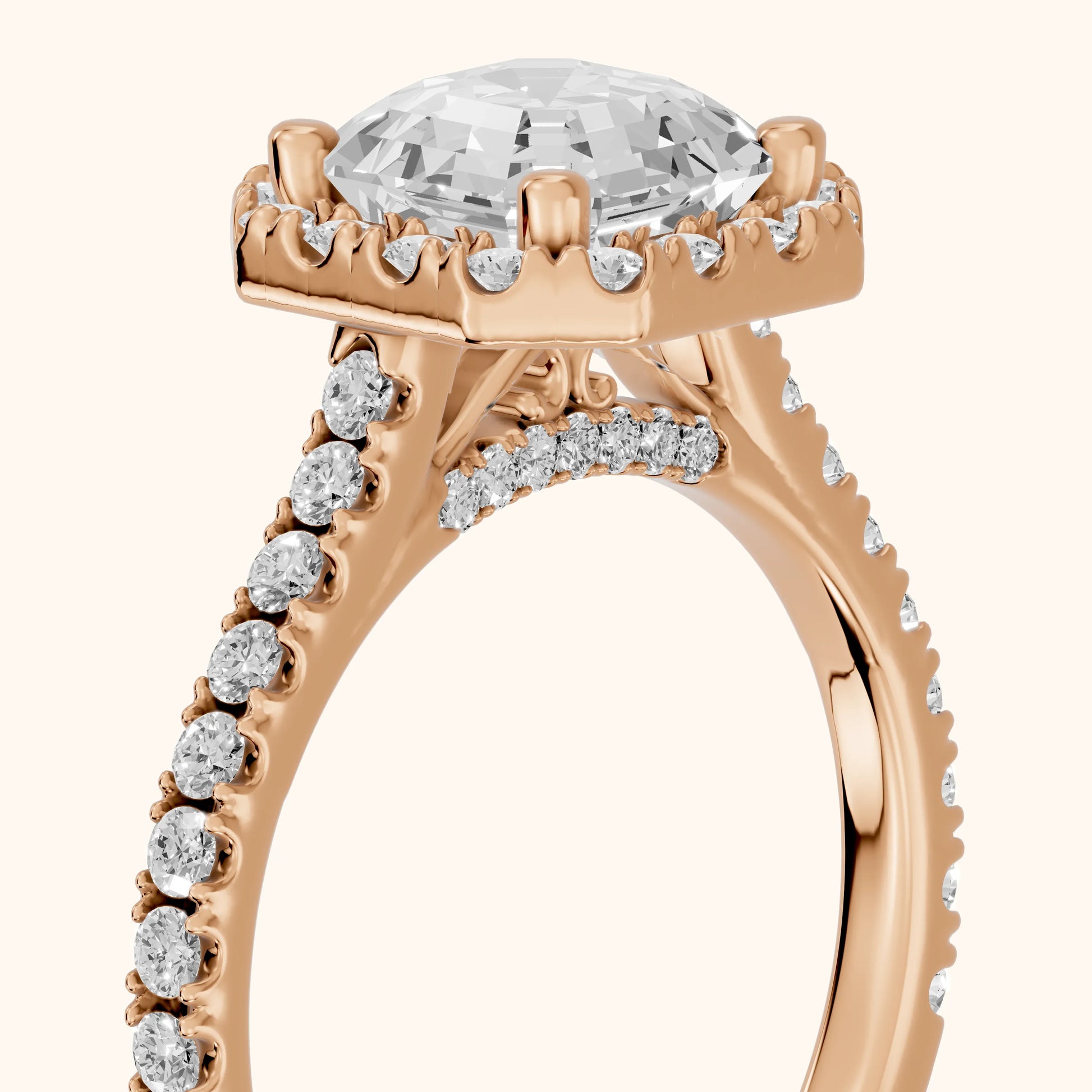 Sophie Halo Pavé Asscher Diamond Ring in Rose Gold - slant-view.webp