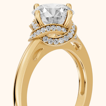 Sally Hidden Halo Milgrain Round Diamond Engagement Ring in Yellow Gold - slant-view.webp