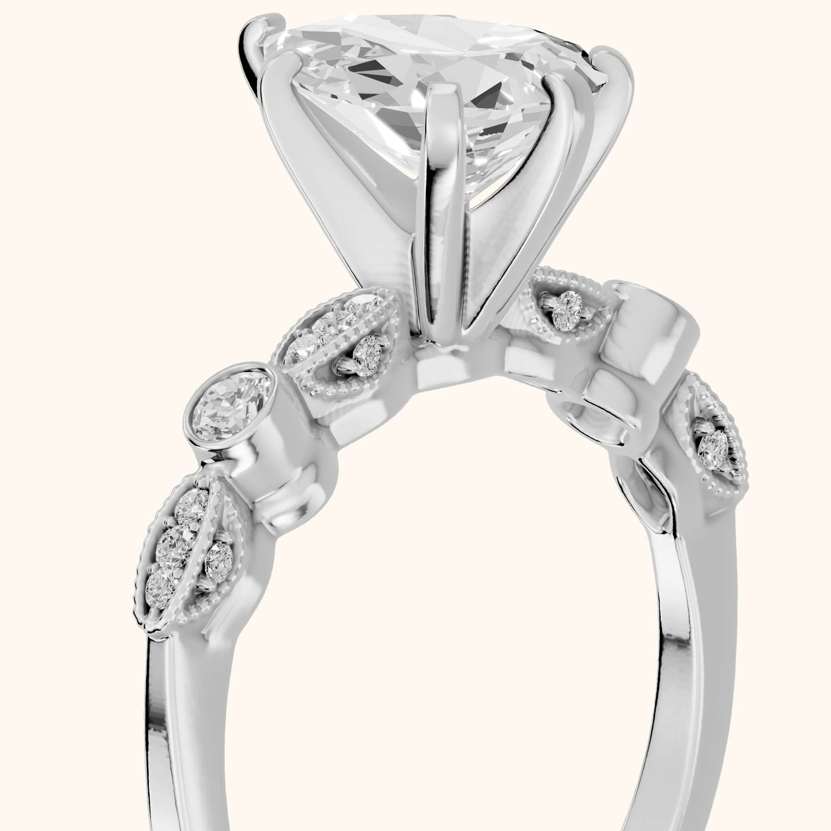 Heidi Vintage Milgrain Pear Diamond Engagement Ring in Silver - slant-view.webp
