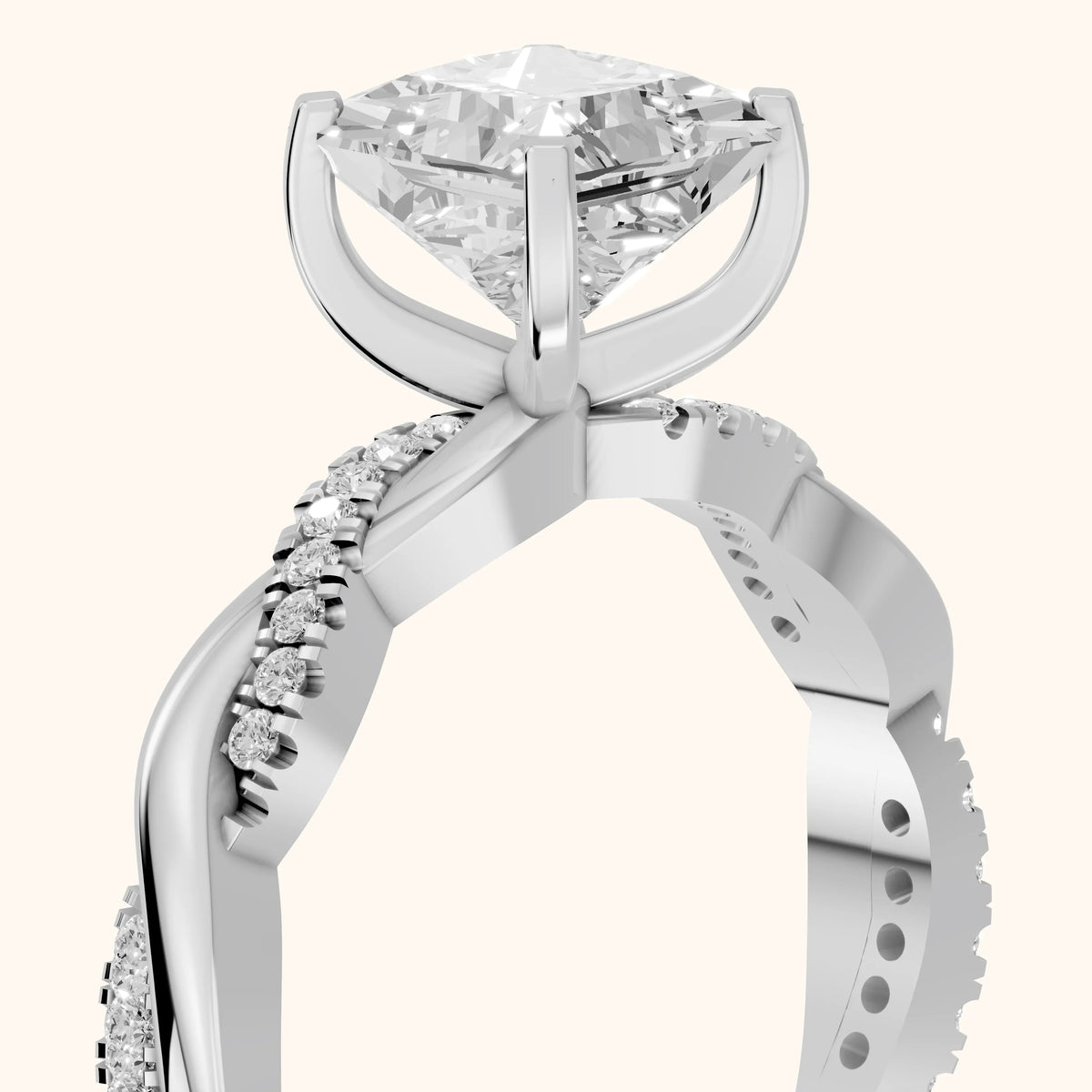 Twisted Side Stone Princess Diamond Engagement Ring in Silver - slant-view.webp