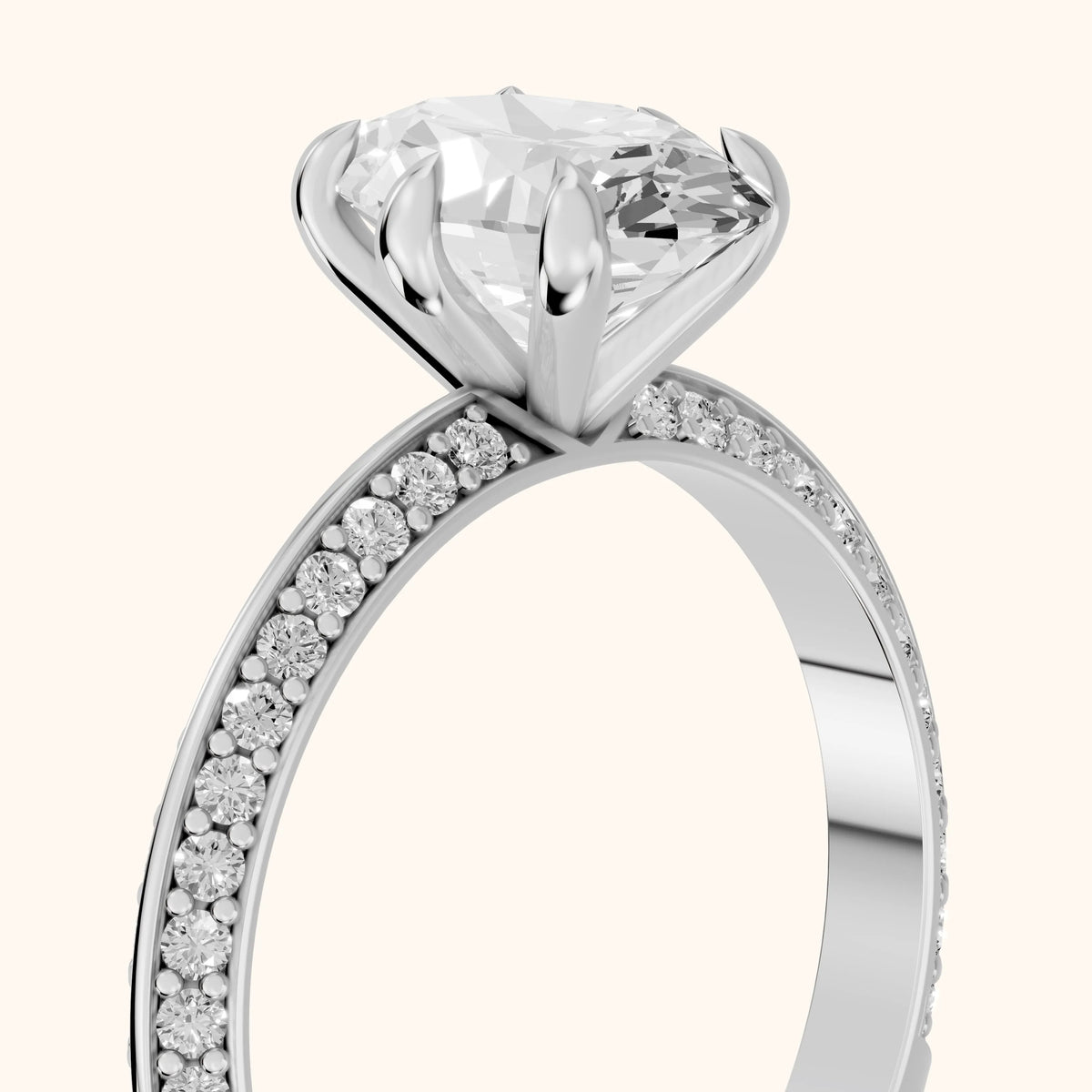 Meredith Knife Edge Pavé Oval Diamond Engagement Ring in Silver - slant-view.webp