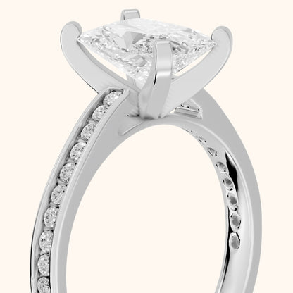 Tessa Solitaire Channel Set Radiant Diamond Engagement Ring in Silver - slant-view.webp