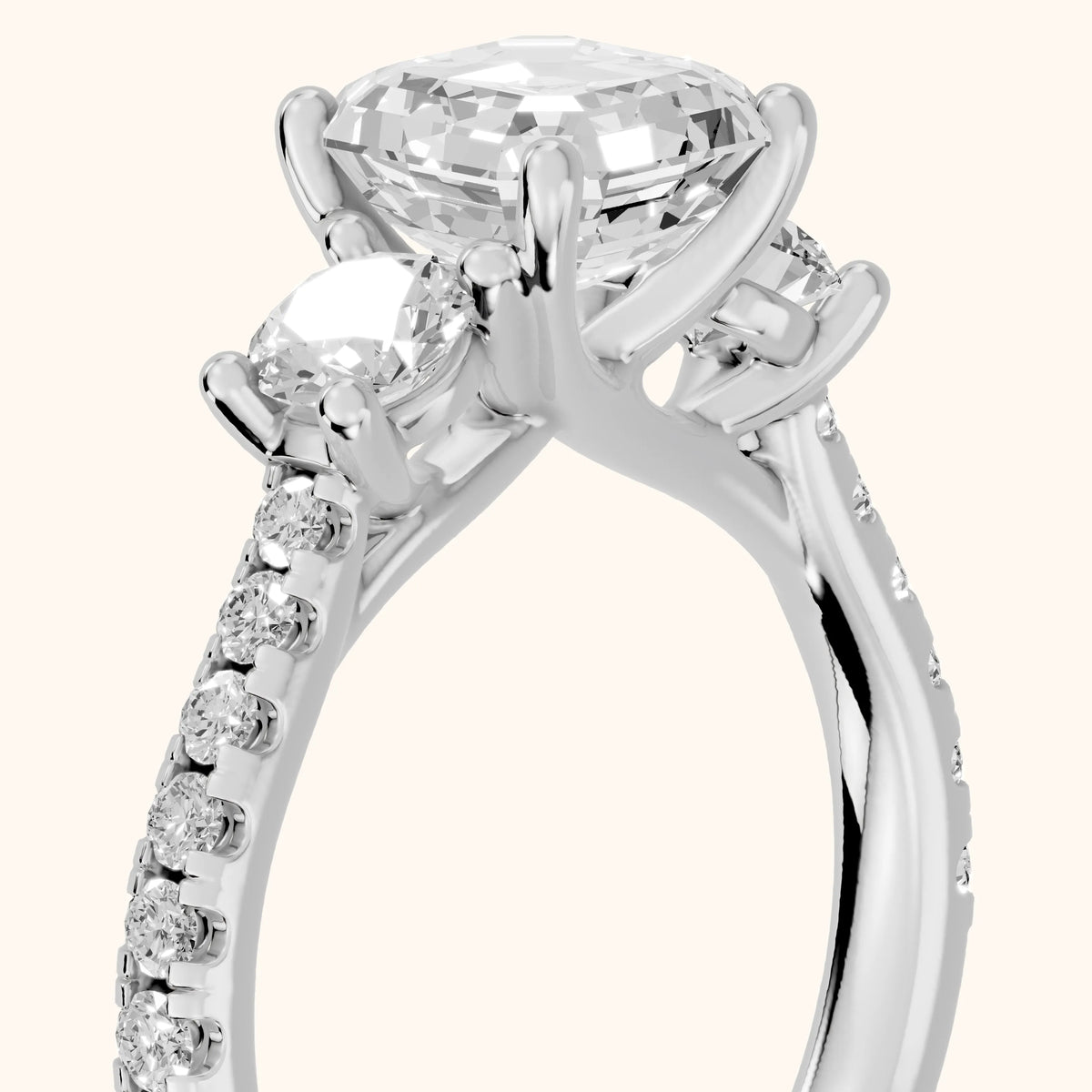Sibyl Trellis Three-Stone Asscher Diamond Engagement Ring in Silver - slant-view.webp