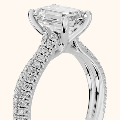 Ottilie Split Shank Pavé Emerald Diamond Engagement Ring in White Gold - slant-view.webp