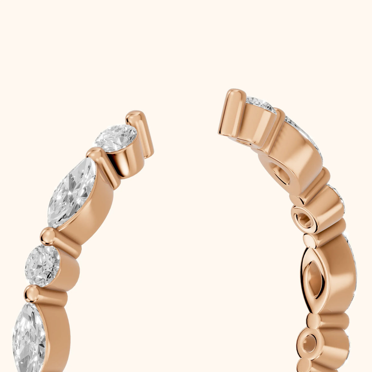 Hollis Shared Prong Round & Marquise Diamond Wedding Band in Rose Gold - slant-view