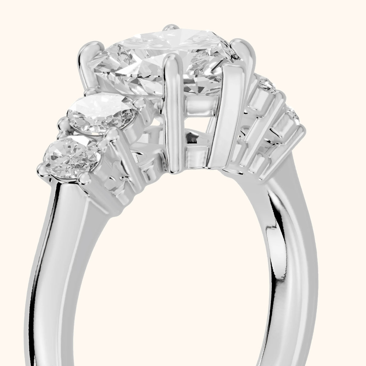 Kirsten Graduated Five-Stone Heart Diamond Engagement Ring in Platinum - slant-view.webp
