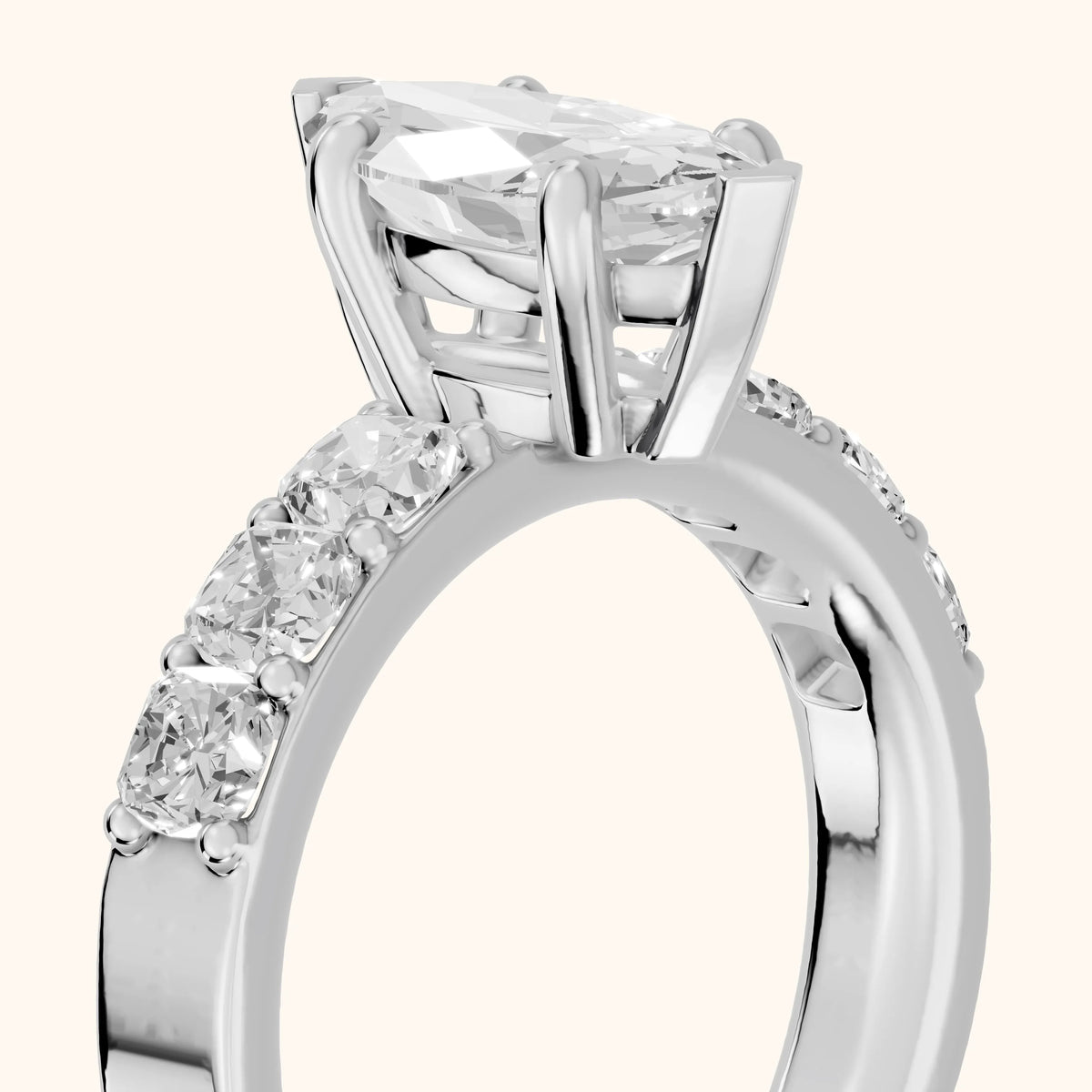 Maude Wide Band Pavé Marquise Diamond Engagement Ring in Silver - slant-view.webp
