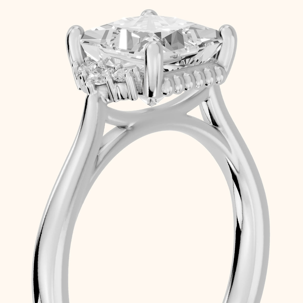 Paola Milgrain Pavé Princess Diamond Engagement Ring in White Gold - slant-view.webp