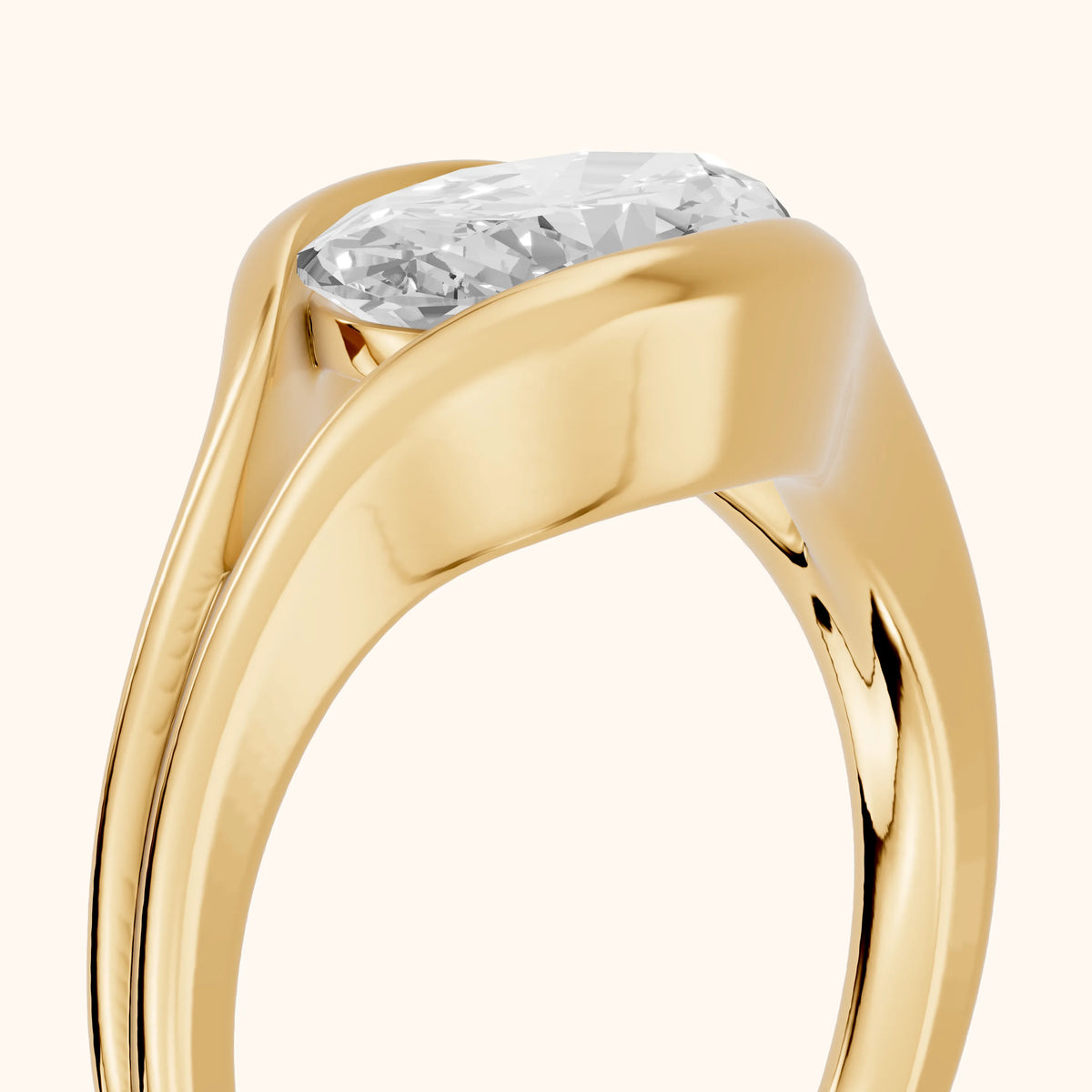 Windsor Half Bezel Solitaire Oval Diamond Engagement Ring in Yellow Gold - slant-view.webp