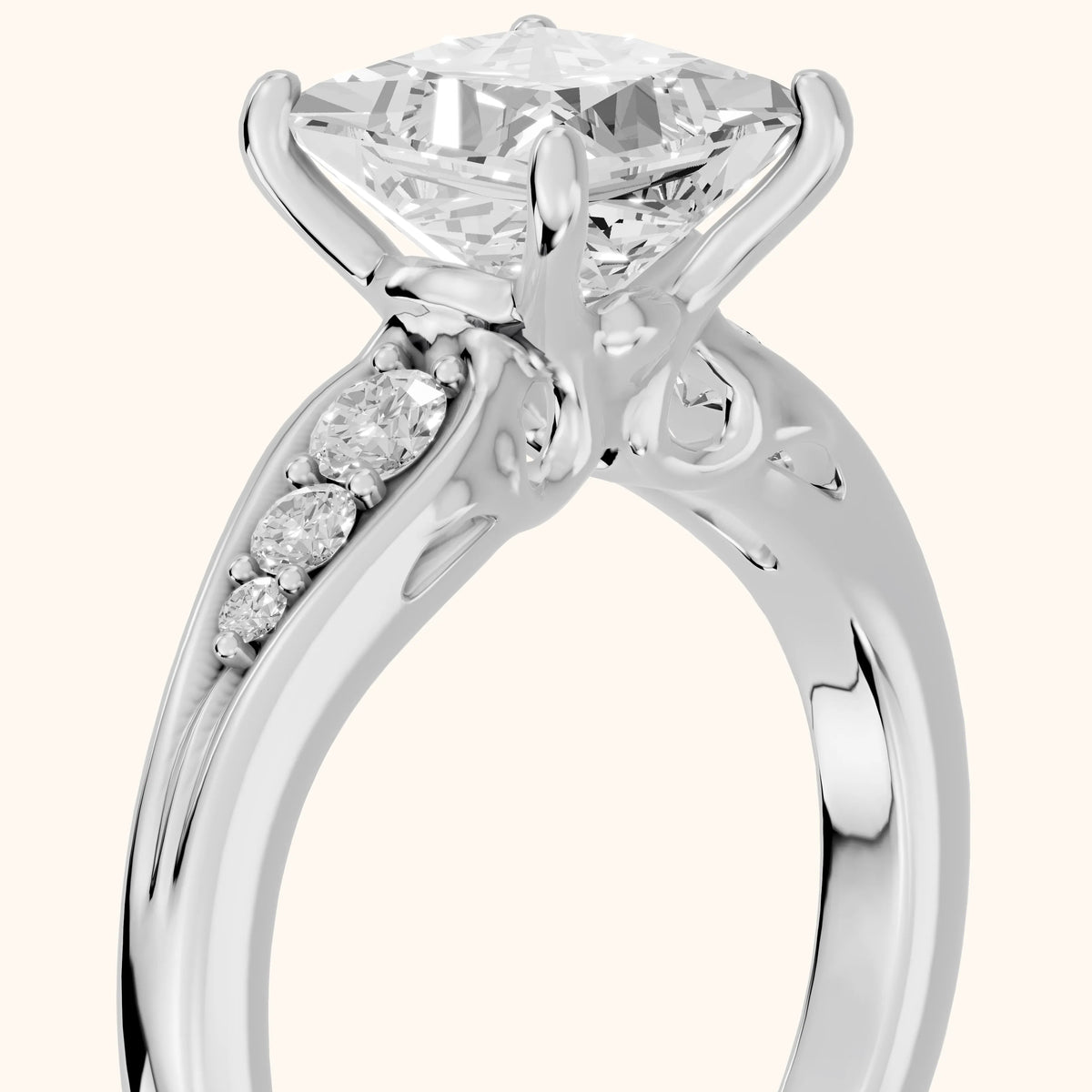 Kate Graduated Cathedral Princess Diamond Engagement Ring in Silver - slant-view.webp