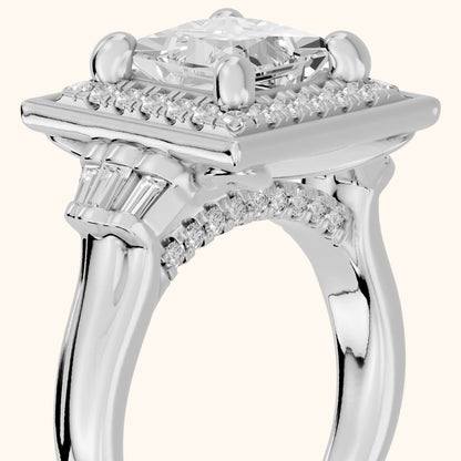 Milan Deco Halo Princess Diamond Engagement Ring in White Gold - slant-view.webp