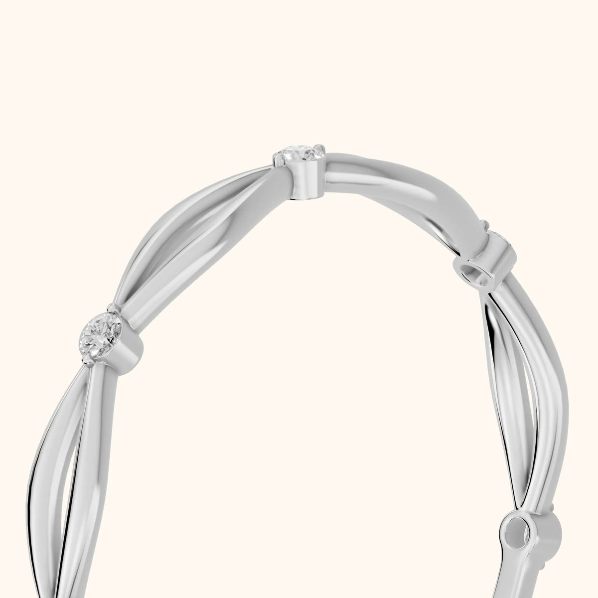 Ishani Petite Twist Round Diamond Wedding Band in Silver - slant-view