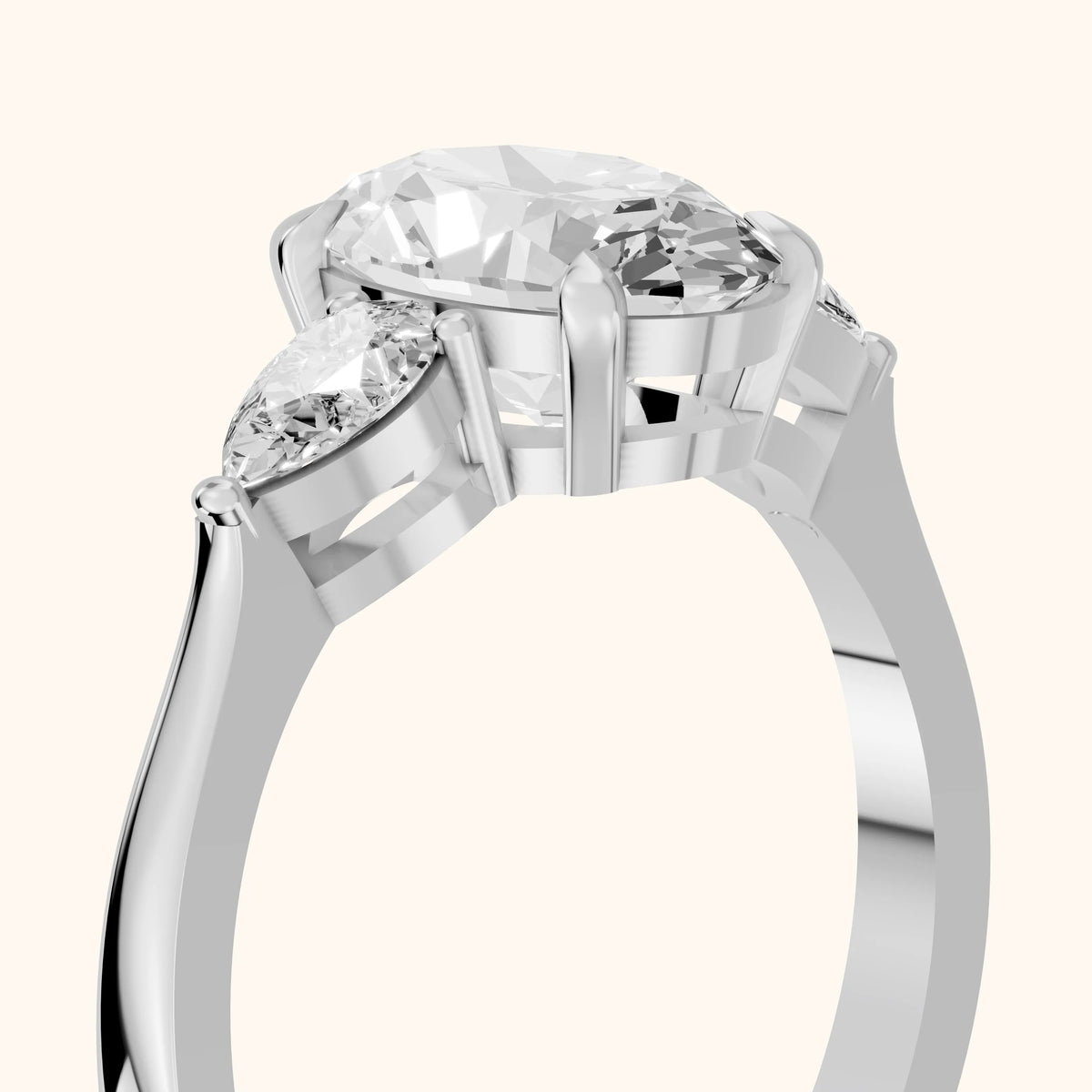 Grace Three Stone Oval Diamond Engagement Ring in Silver - slant-view.webp