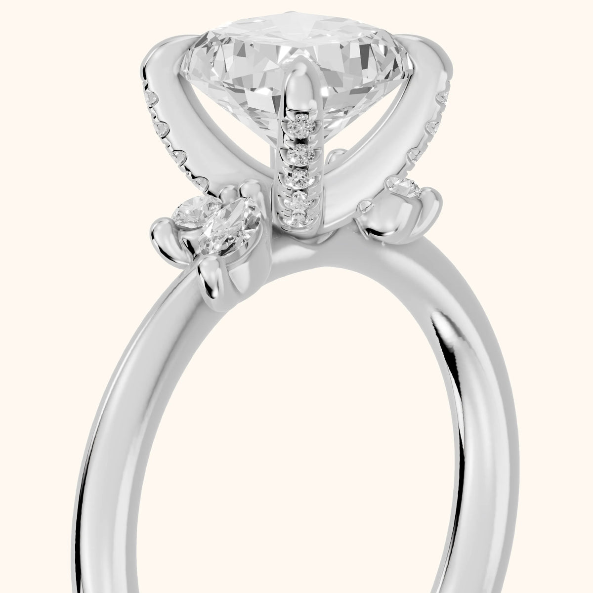 Billie Leaf Cluster Cushion Diamond Engagement Ring in White Gold - slant-view.webp